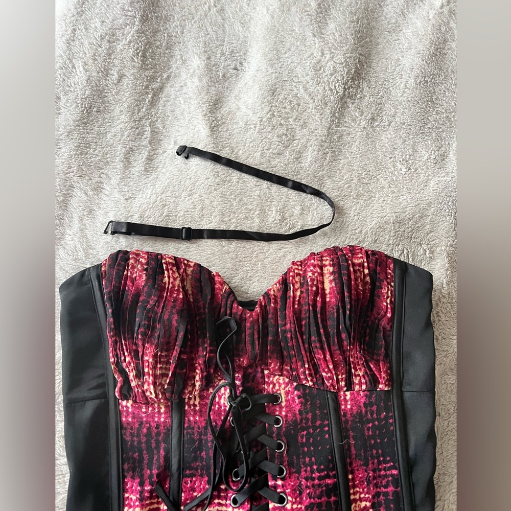 Bebe Black and Red Plaid Corset Top - Picture 4 of 5